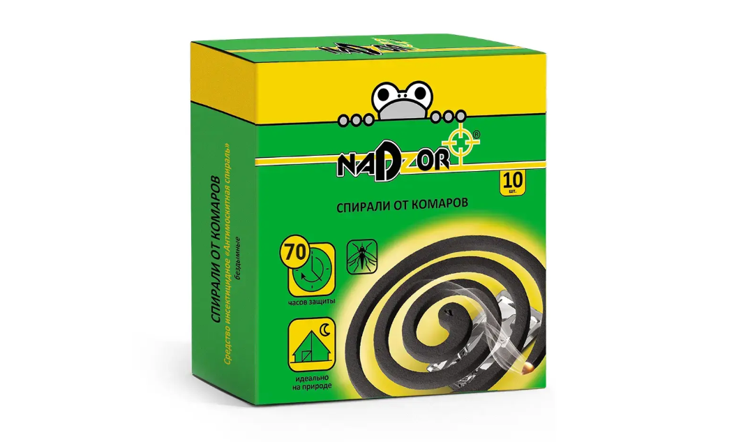 Спирали от комаров NADZOR малодымные без запаха черные, упаковка 10шт.