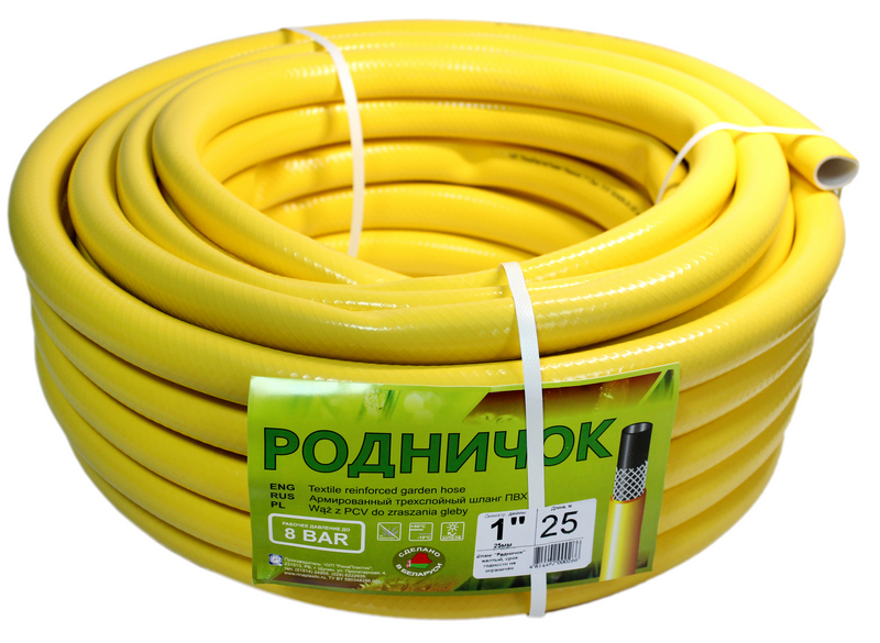Шланг ПВХ полив. армир. "Родничок"  1" 25м (желтый)